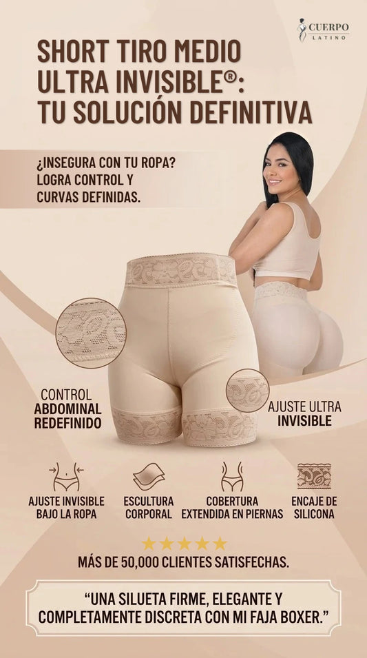 SHORT FAJA TIRO MEDIO ULTRA INVISIBLE®️ | 2-3 Tallas menos | realce instantáneo
